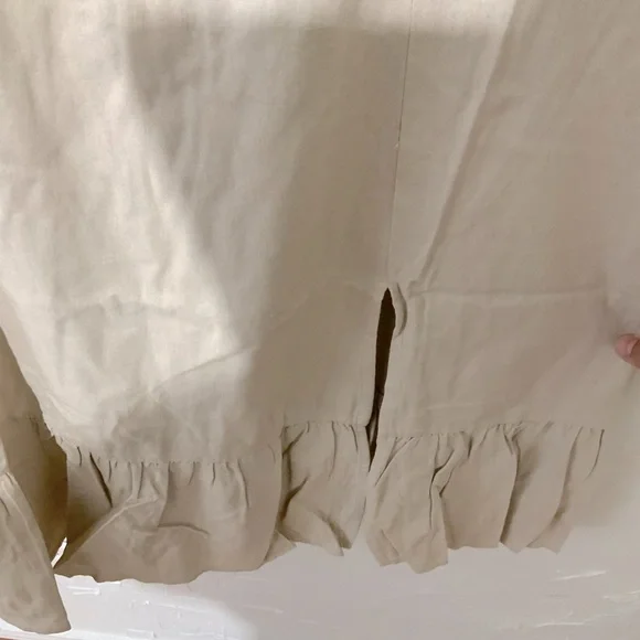 Ellen Tracy Sweetheart Neckline Balloon Sleeve Flounce Linen Midi Dress Sz Large - Picture 6 of 11